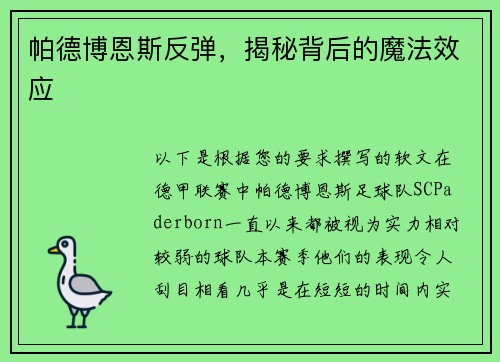 帕德博恩斯反弹，揭秘背后的魔法效应